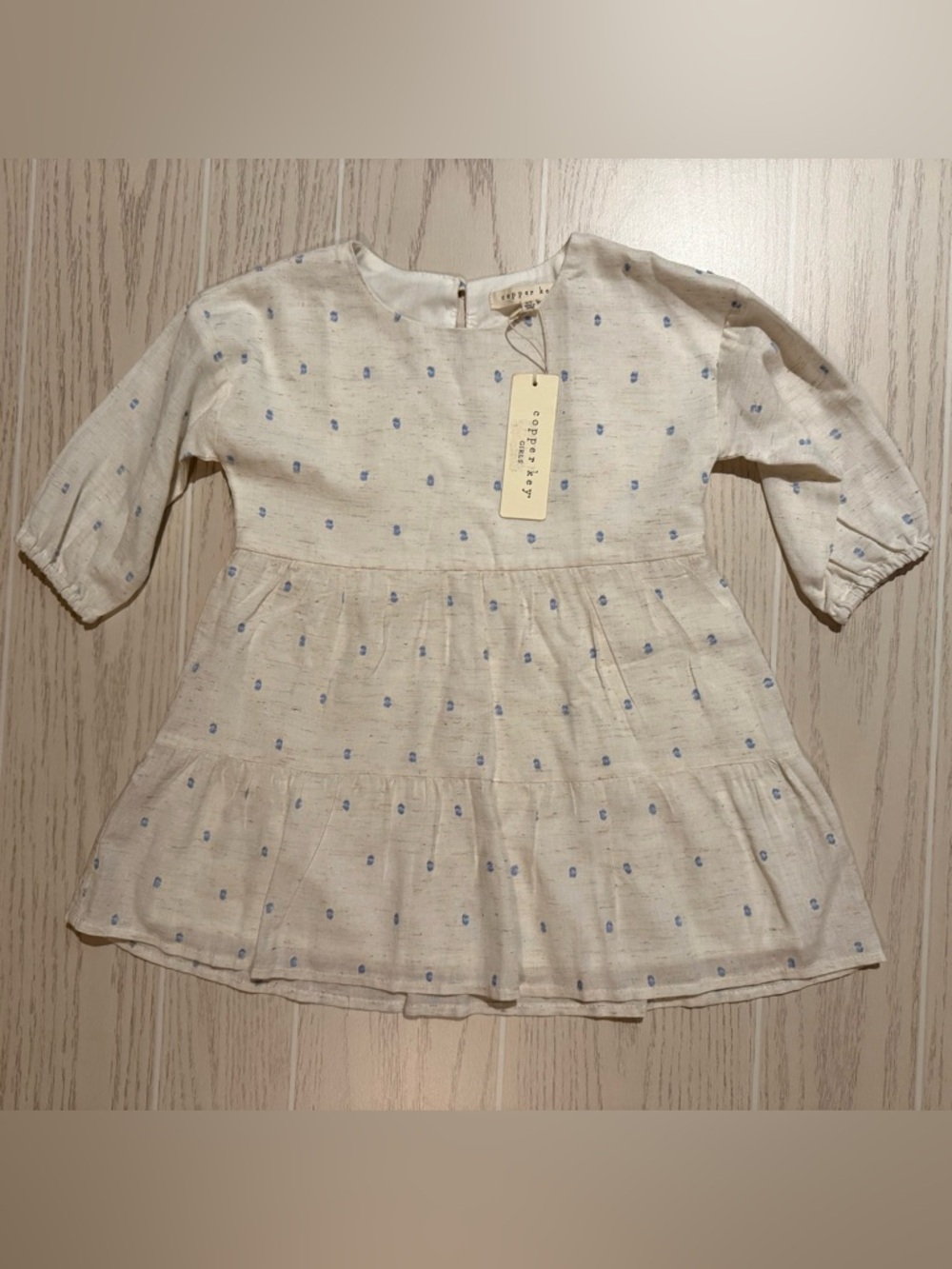 Copper Key Girls 3T Cream Blue Polka Dot Tiered Dress Boutique NWT